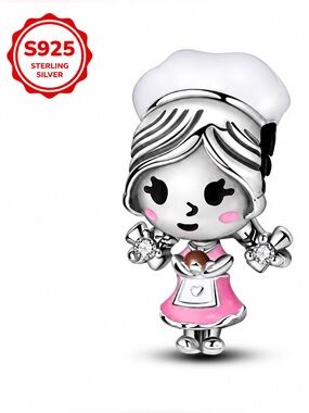 925 Sterling Silver Baker Girl Charm Fits Pandora Style Bracelets